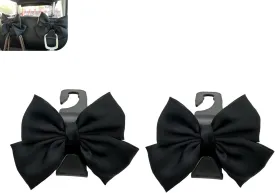 2 PCS Car Seat Headrest Hook, Bow Decoration Multifunctional Storage Hooks, Hanging Storage Accessories for Umbrella Backpack Purses, Universal Portable Interior Organizer for Cars (Black)