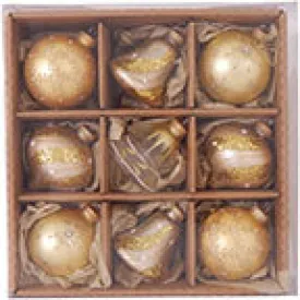 3 1/4" (80mm) Ball Ornaments Highly Decorated Ornament, Gold, 9/Box, 6/Case, 54 Pieces