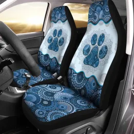 Automotive Interior Accessories 2 Pack, Blue Boho Mandala Dog Paw Pattern Thin Breathable Front Seat Cover Fit for Most Car Sedan SUV