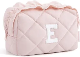 BAGSMART Small Makeup Bag, Travel Personalized Initial Cosmetic Bags for Women, Pink Makeup Pouch, Make up Organizer Case, Puffy Pouch Purse, Travel Essentials, Toiletries Accessories Brushes(E, Pink)
