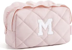 BAGSMART Small Makeup Bag, Travel Personalized Initial Cosmetic Bags for Women, Pink Makeup Pouch, Make up Organizer Case, Puffy Pouch Purse, Travel Essentials, Toiletries Accessories Brushes(M, Pink)