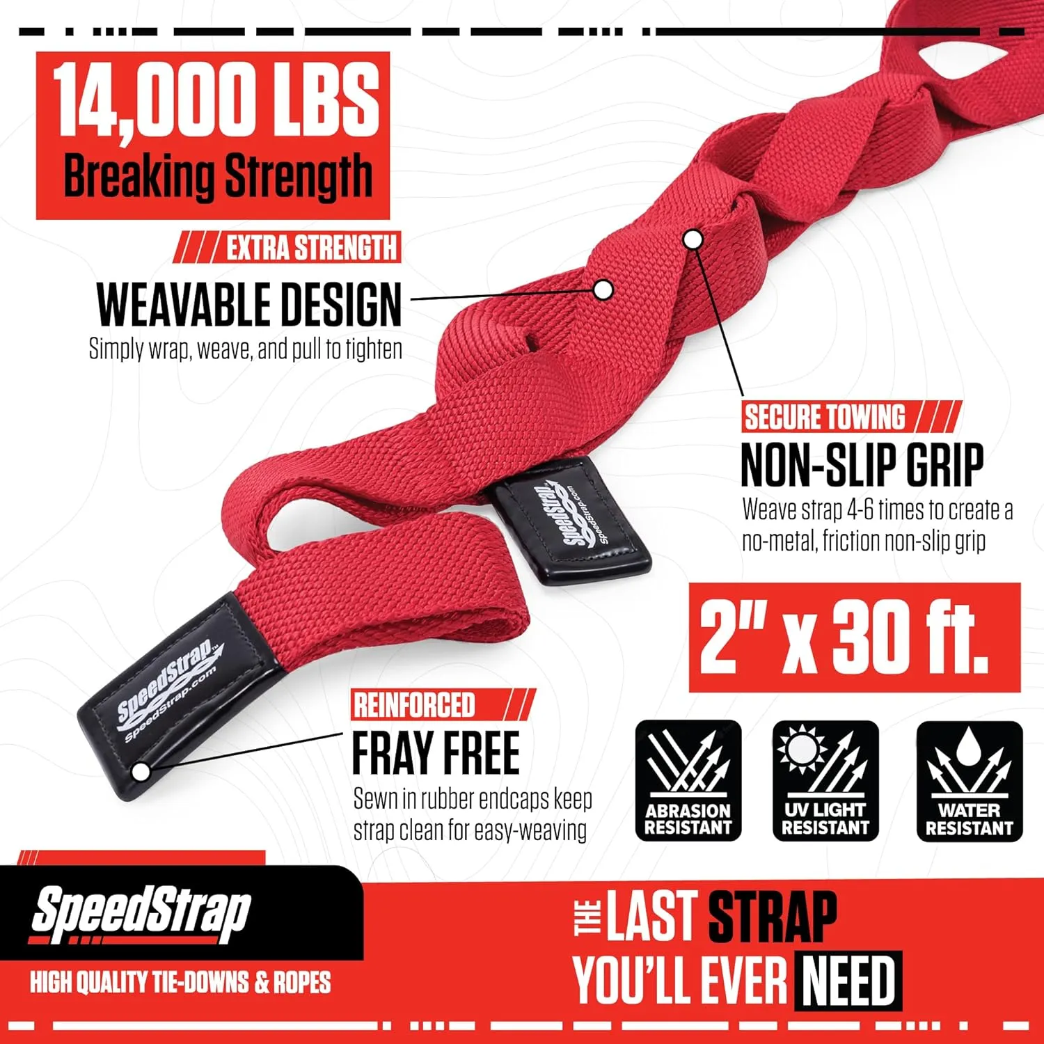 Big Daddy Weavable Recovery Tow Strap 2" x 30'  Heavy Duty 14,000lb Break Strength  Emergency Towing Rope for Offroad 4x4, Jeep, Truck, Buggy, Boats