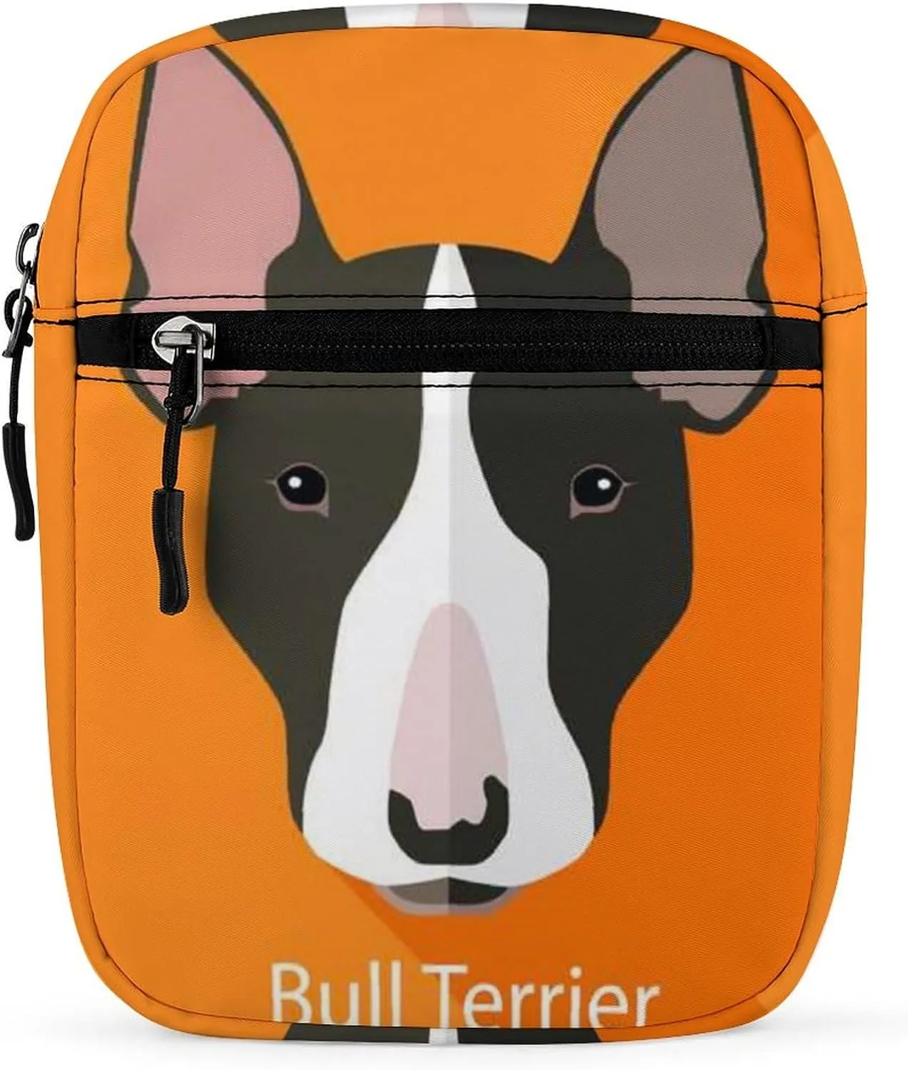 Bull Terrier Dog On Orange Adjustable Fanny Waist Pack Pouch, Waterproof Crossbody Runners Bag Wallet for Gym Hiking Fitness Women Men 6.1 x 2.2 x 7.9 inch