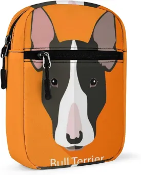 Bull Terrier Dog On Orange Adjustable Fanny Waist Pack Pouch, Waterproof Crossbody Runners Bag Wallet for Gym Hiking Fitness Women Men 6.1 x 2.2 x 7.9 inch