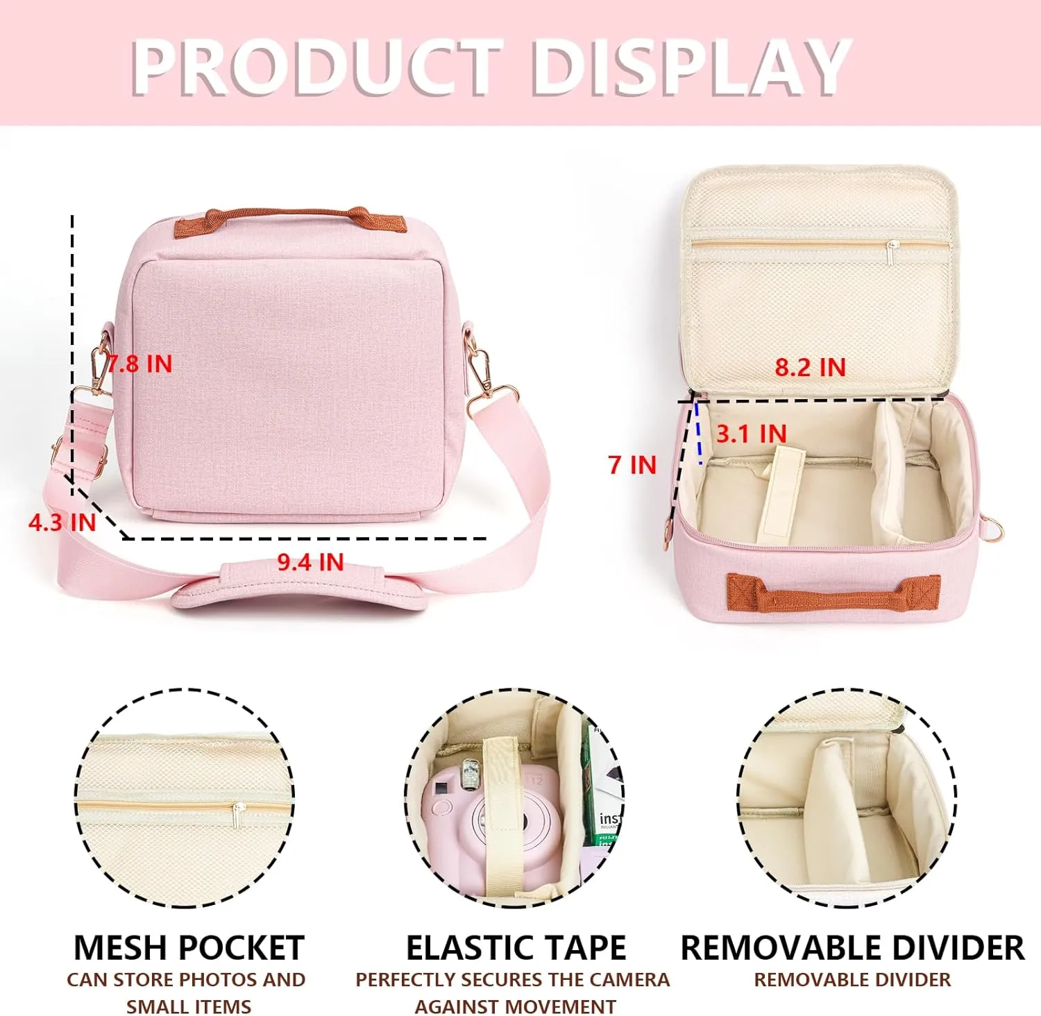 CAIYOULE Universal Portable Protective Bag for Fujifilm Instax Mini 12/11/99/7 /40/Evo/Link2/Liplay/SQ /CP910/1200/1300 and DSLR Cameras fuji Instant Universal Digital Camera Case No Camera-Pink