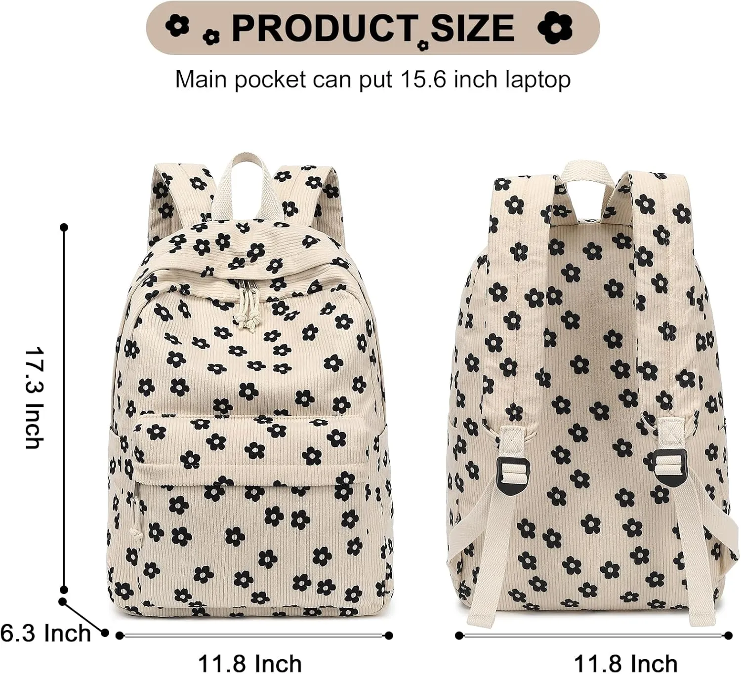 CAMTOP School Backpack for Teens Girls Cute Corduroy Bookbag Lightweight 17 inch Laptop Bag for Women Durable Casual Daypack