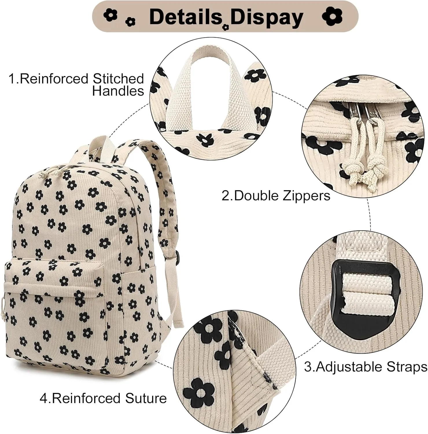 CAMTOP School Backpack for Teens Girls Cute Corduroy Bookbag Lightweight 17 inch Laptop Bag for Women Durable Casual Daypack