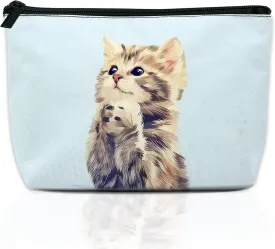 Cute Cat Makeup Bag for Purse, Waterproof Funny Watercolor Cosmetic Bag for Women, Zipper Travel Toiletry Pouch Gift 9.55.9 Inch