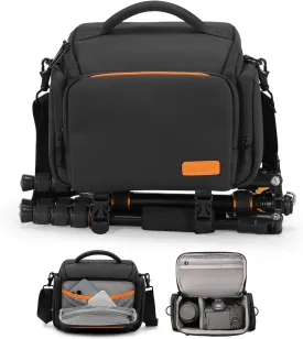 Cwatcun Camera Bag, Waterproof Single Shoulder Camera Bag for Photography with Tripod Holder, DSLR/SLR/Mirrorless Camera Case for Canon, Nikon, Sony, Fuji, Black