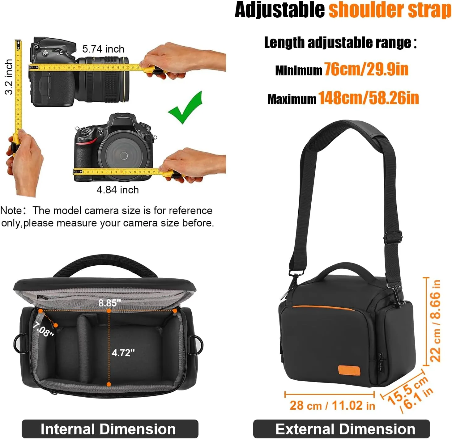 Cwatcun Camera Bag, Waterproof Single Shoulder Camera Bag for Photography with Tripod Holder, DSLR/SLR/Mirrorless Camera Case for Canon, Nikon, Sony, Fuji, Black