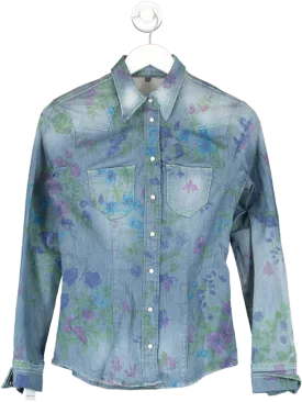 Don't Cry Milan Blue Floral Printed Denim Shirt UK 6