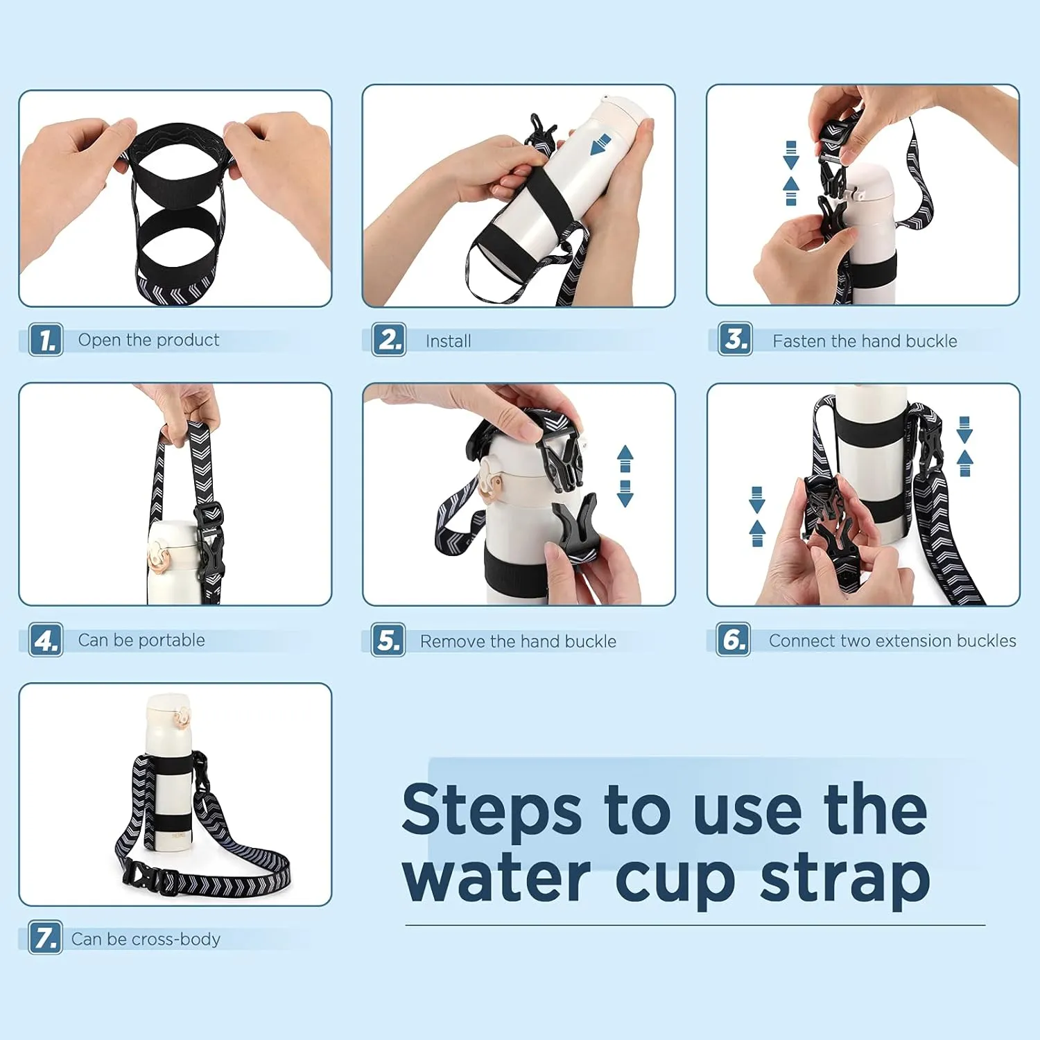 EasyAcc Water Bottle Holder Strap Sling, for Owala FreeSip 24 32 40 oz, Hydro Flask, Yeti, Stanley Flip, Universal Water Bottles, with Carabiner, for Walking Hiking Curise Travel (Bottle Excluded)