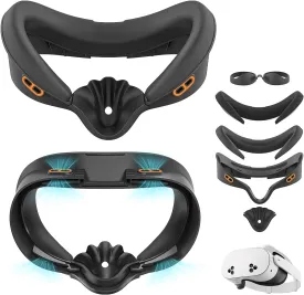 Face Cover Pad and Facial Interface Compatible with Meta Oculus Quest 3S, Replaceable Soft PU Leather Pad and Breathable Ice Silk Cotton, Air-Circulation Design Face Cover Accessories for Quest 3S