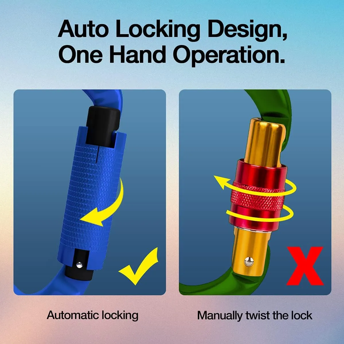 FVW Auto Locking Rock Climbing Carabiner Clips, UIAA Certified Professional 25KN (5620 lbs) Heavy Duty Caribeaners for Rappelling Swing Rescue & Gym etc,Large Carabiners,D-Shaped