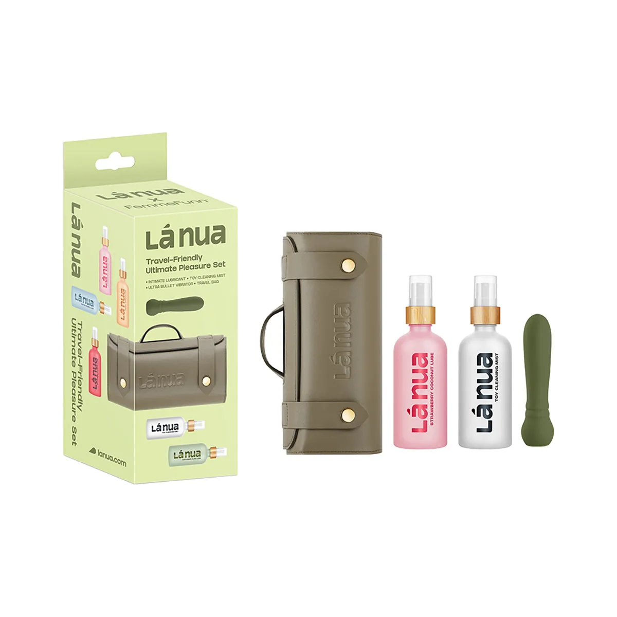 La Nua Gift Bag 2 Ultra Bullet   100Ml Mist Toy Cleaner   100Ml Strawberry Coconut Lube
