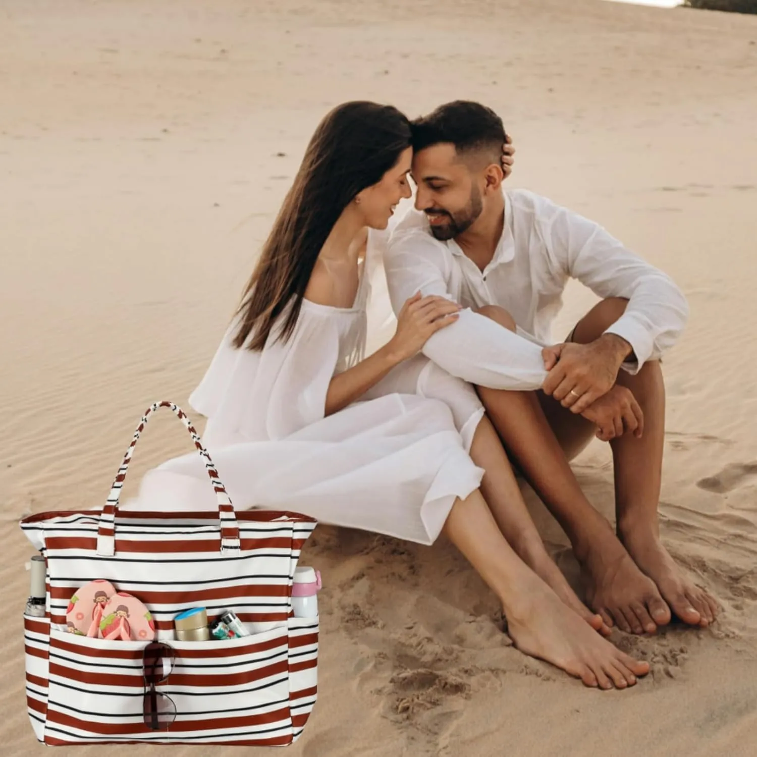 LEDAOU Large Beach Tote Bag Women Waterproof Sandproof Zipper Beach Tote Bag for Pool Gym Grocery Travel with Wet Pocket