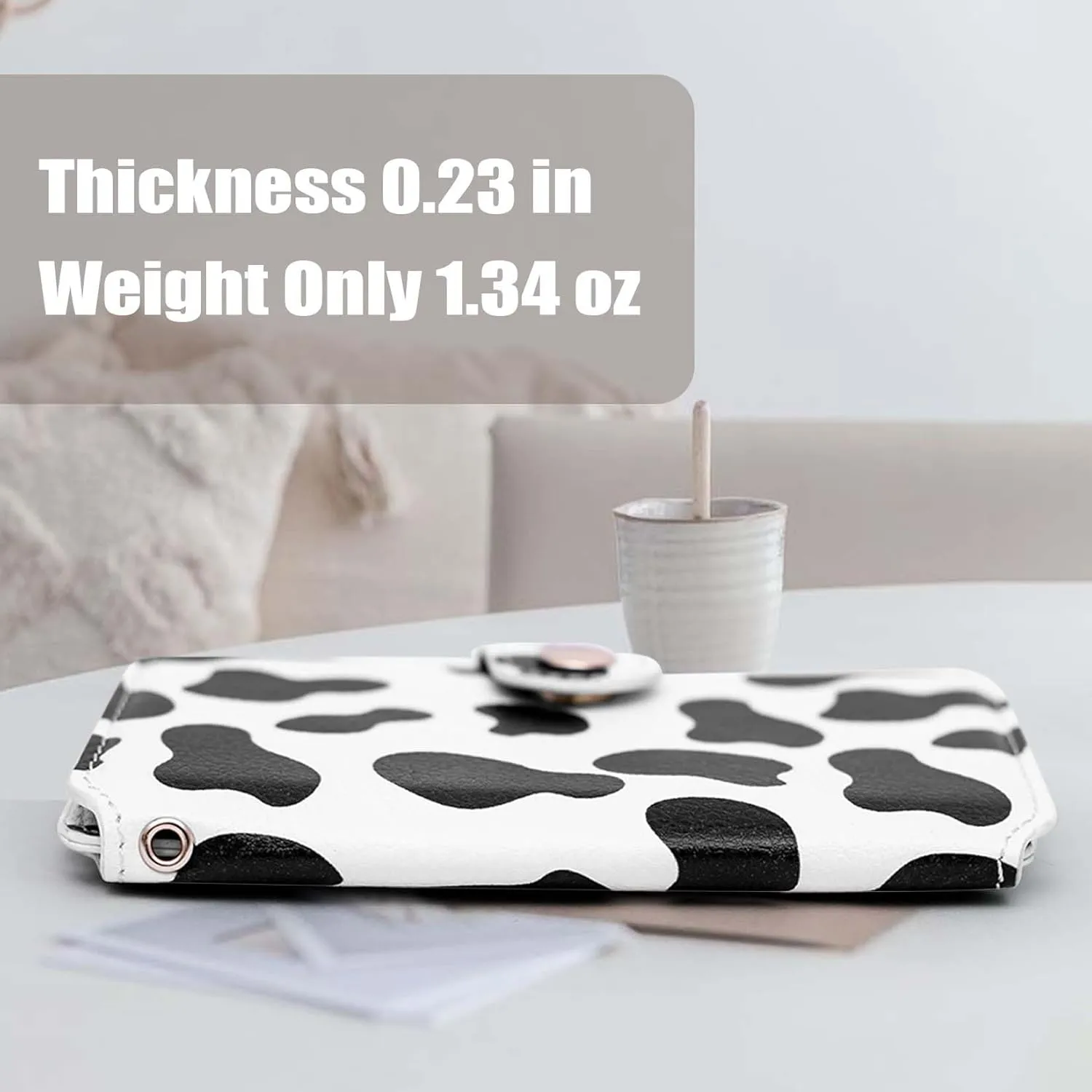 M-Plateau Wallet Women, Wallet Small Leather Zipper Card Holder with Removable Wrist ID Window Gift Box (Cow Print)