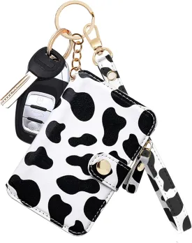 M-Plateau Wallet Women, Wallet Small Leather Zipper Card Holder with Removable Wrist ID Window Gift Box (Cow Print)