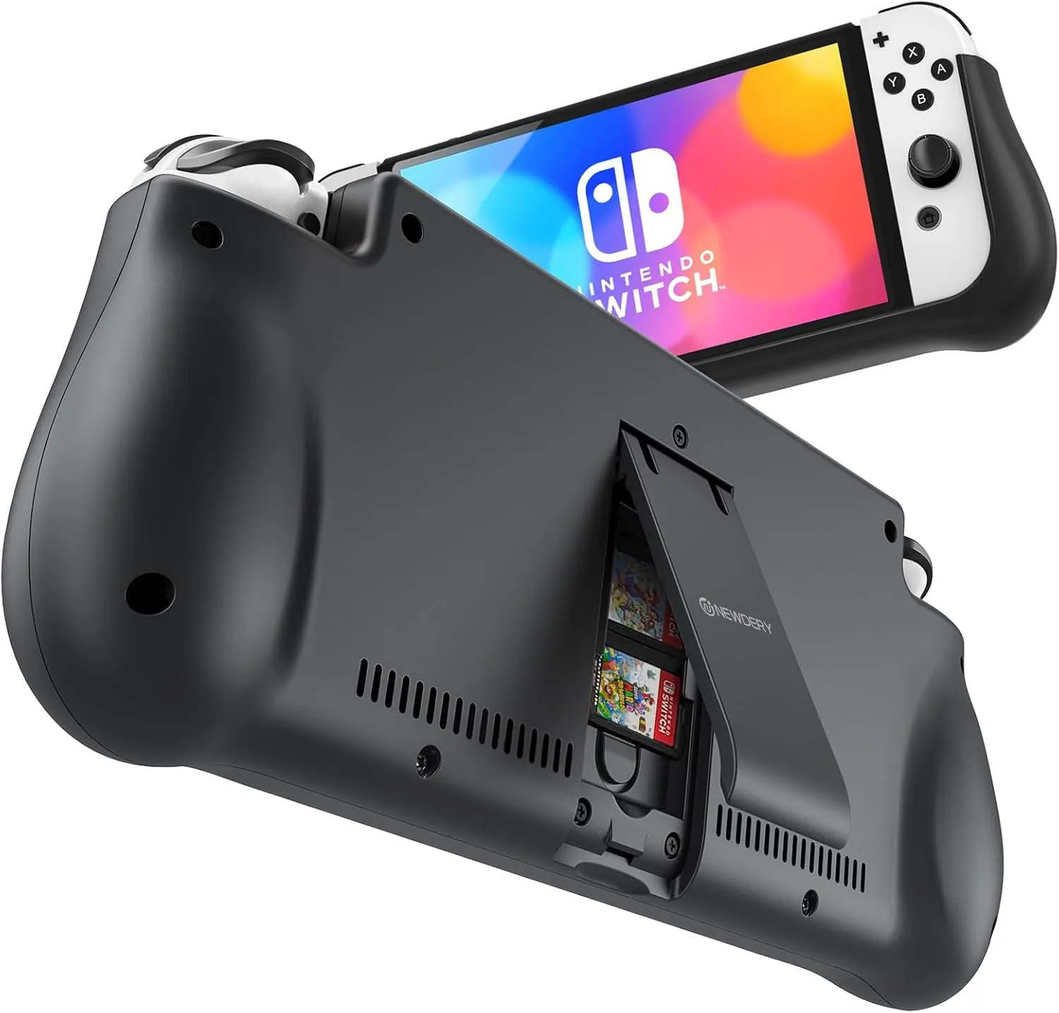 NEWDERY External Battery Station for Nintendo Switch, 10000mAh Backup Portable Charger Case with Quick Charging, 2 Extra Game Card Slots, Adjustable Kickstand