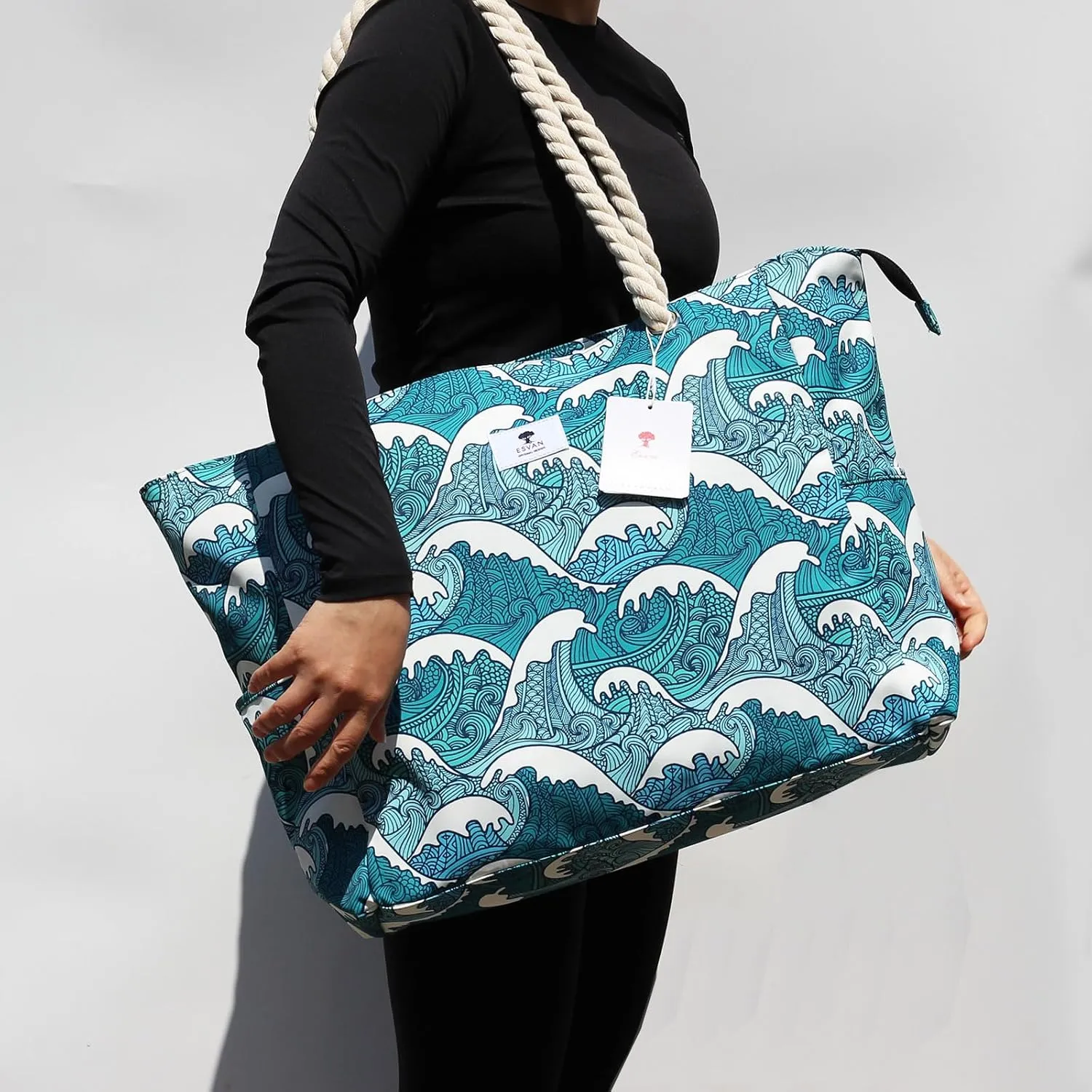 OVERSIZE BEACH BAG Large Tote Bag for Women Waterproof Sandproof with Dry Wet Compartment for Pool Gym Travel