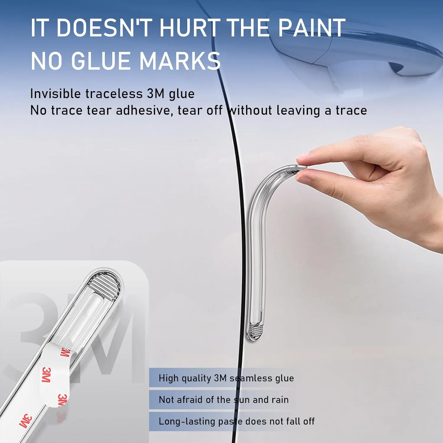 QODOLSI 4 PCS Car Door Anti-Scratch Stickers, 2 Long 2 Short Multifunctional Door Handle Anti-Collision Airbag Strip, Bumper Refrigerator Door Chair Wall Protector, Universal for Cars (Transparent)