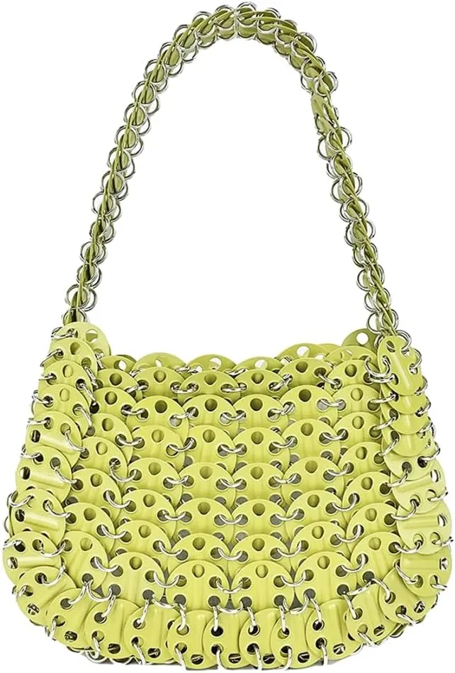 Rungion Womens Acrylic Metal Sequins Purses Handmade Woven Small Shiny Y2k Shoulder Bags Evening Party Handbags Clutch