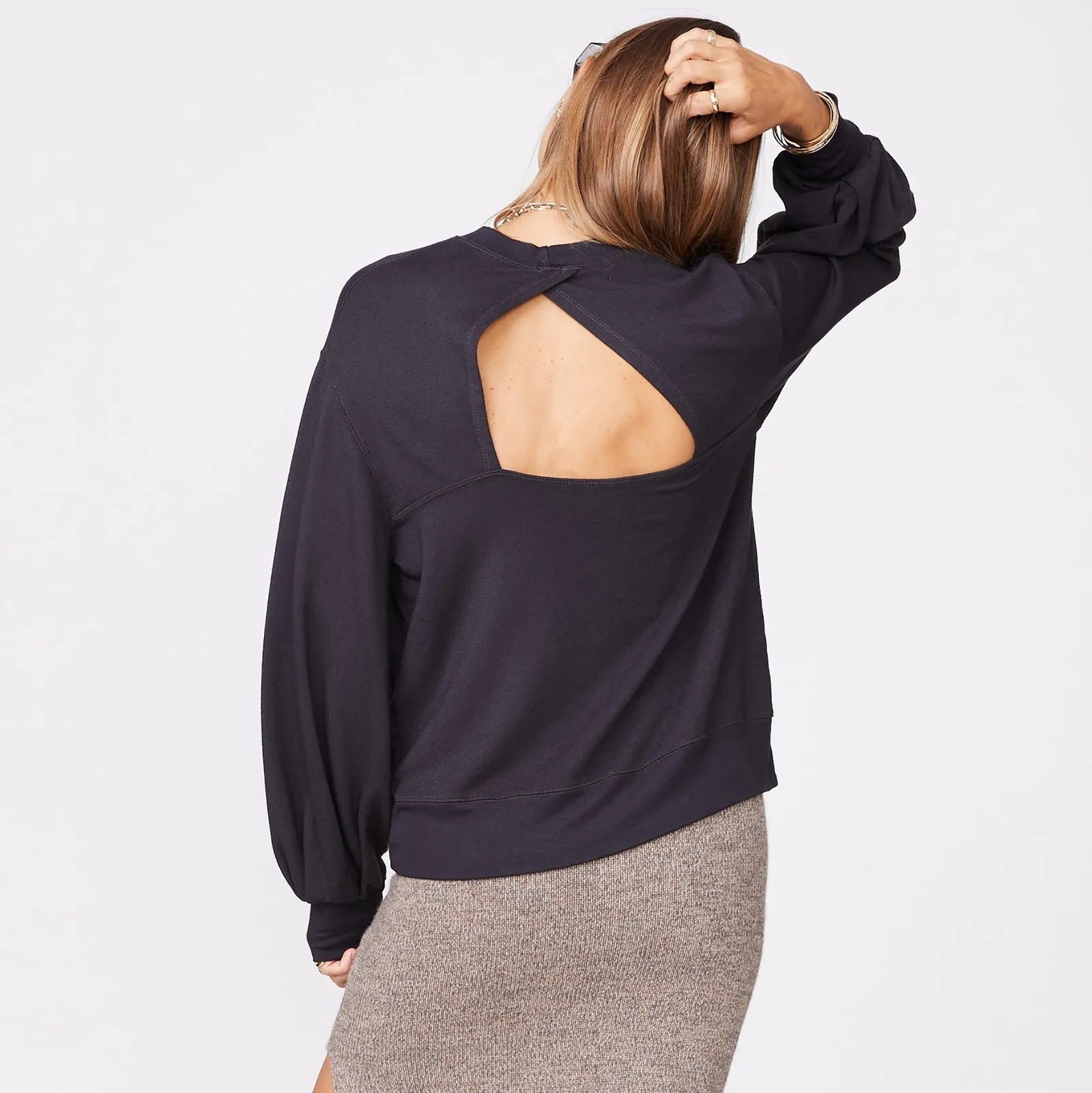 Supersoft Fleece Sweatshirt W/ Cut Out Back, Black