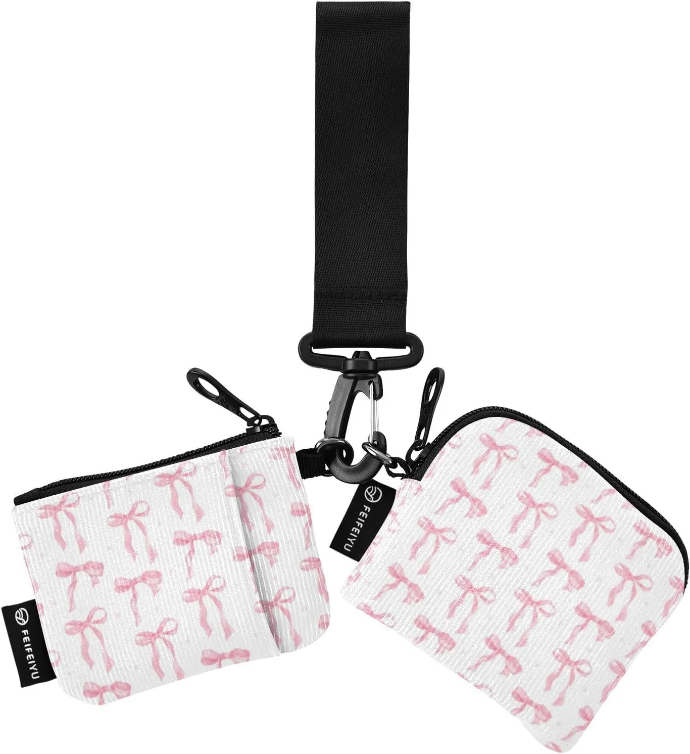 susiyo Pink Bow Wristlet Wallets for Women Detachable Dual Pouch Mini Wallet Coin Purse Pouch