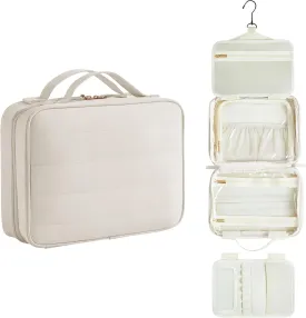Toiletry Bag, Travel Bag for Women & Men, Portable Cosmetic Bag with Hanging Hook, Durable, Waterproof for Shampoo, Makeup, Essentials, Toiletries Acessories (Beige)