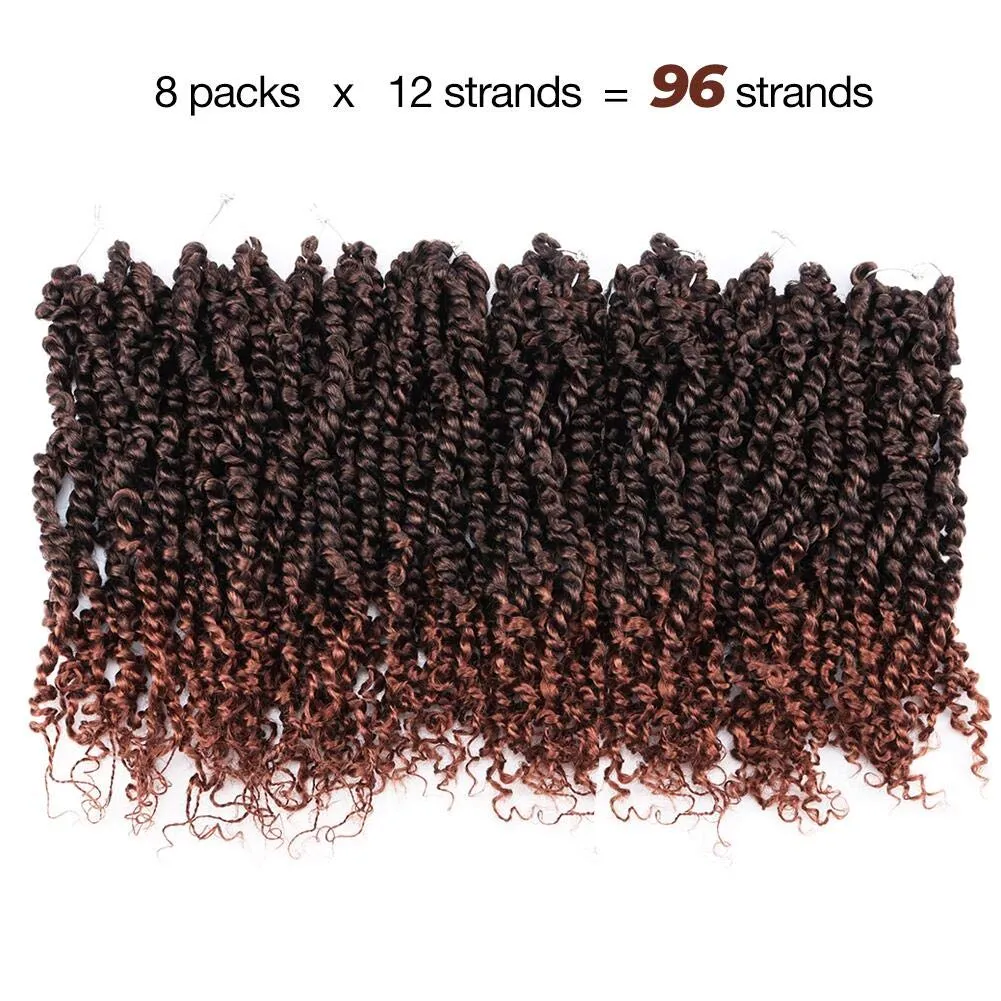 ToyoTress Tiana Passion Twist Hair - 14 Inch 8 Packs Ombre Brown Pre-Looped Pre-Twisted Passion Twists Crochet Braids Made Of Bohemian Hair Synthetic Braiding Hair Extension (14 Inch, T30-8P)