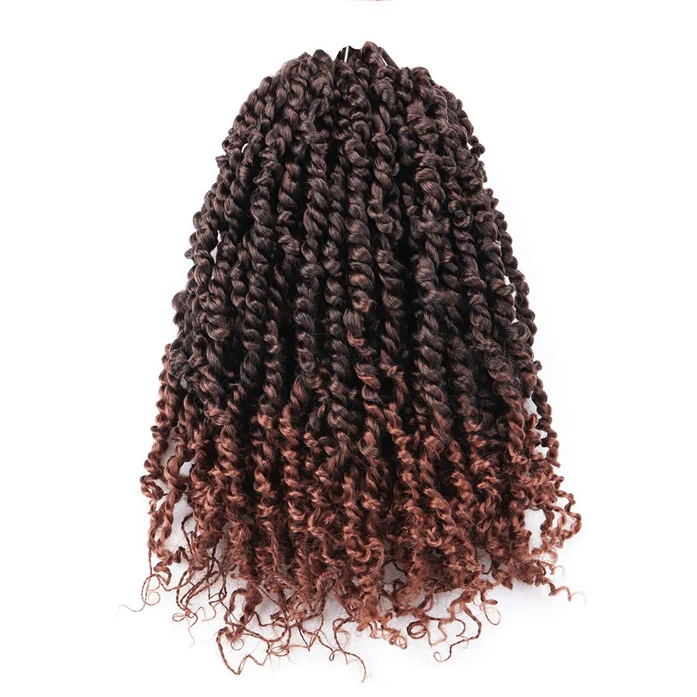 ToyoTress Tiana Passion Twist Hair - 14 Inch 8 Packs Ombre Brown Pre-Looped Pre-Twisted Passion Twists Crochet Braids Made Of Bohemian Hair Synthetic Braiding Hair Extension (14 Inch, T30-8P)