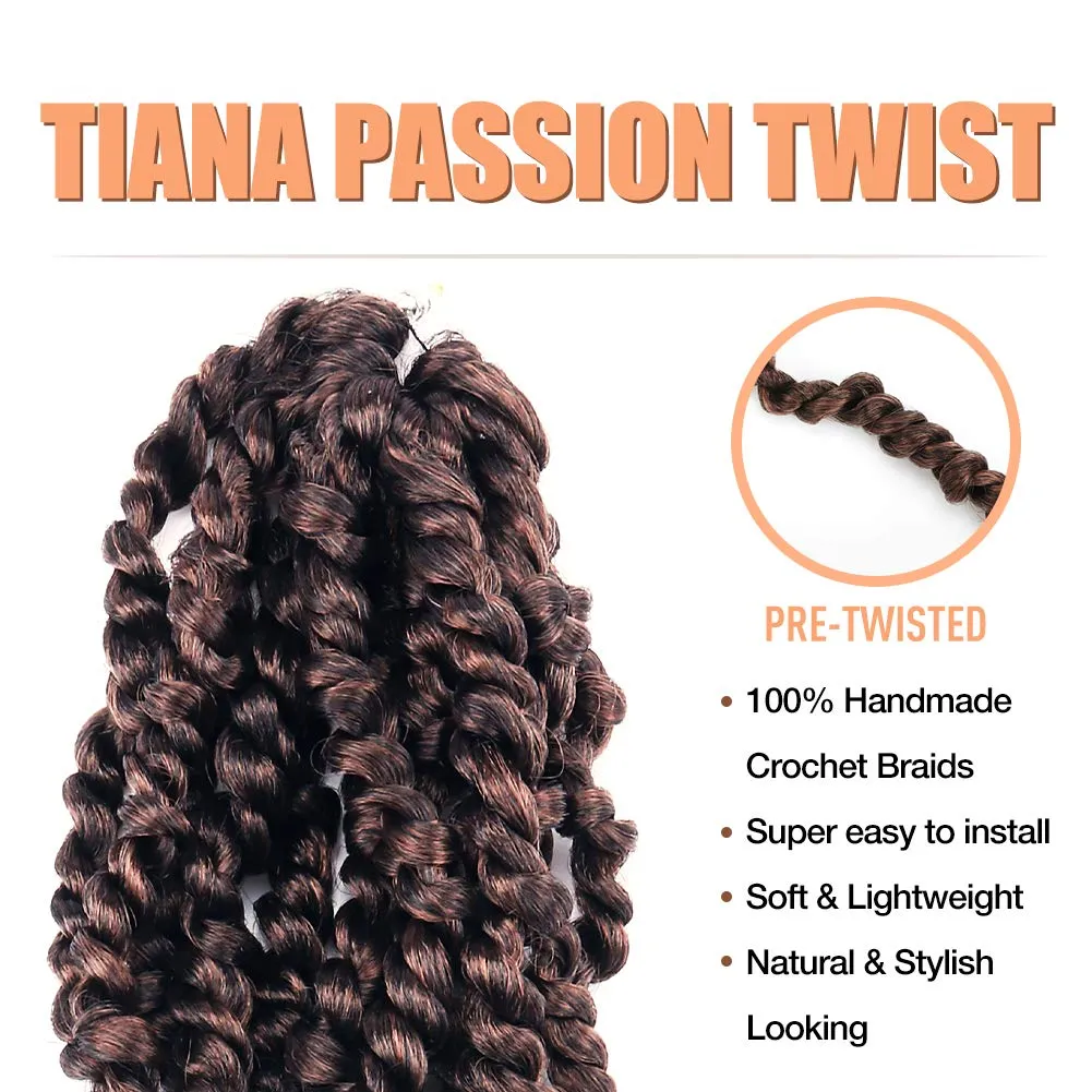 ToyoTress Tiana Passion Twist Hair - 14 Inch 8 Packs Ombre Brown Pre-Looped Pre-Twisted Passion Twists Crochet Braids Made Of Bohemian Hair Synthetic Braiding Hair Extension (14 Inch, T30-8P)
