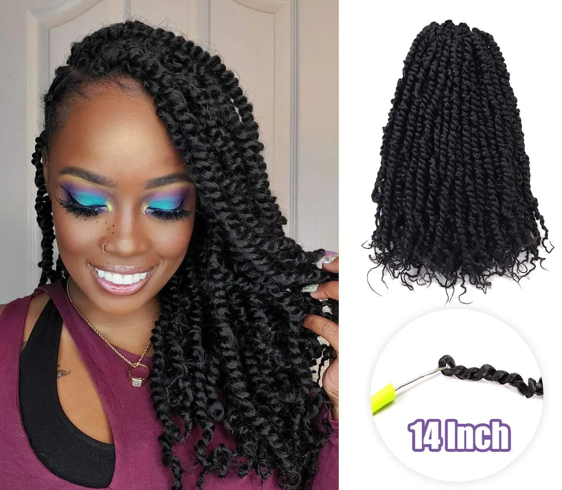 TOYOTRESS Tiana Passion Twist Hair 14 inch Short Pre-Twisted 8 Packs (12 strands/pack) Pre-Looped Passion Twists Crochet Braids Made Of Bohemian Hair Synthetic Braiding Hair Extension (14 Inch, 1B)