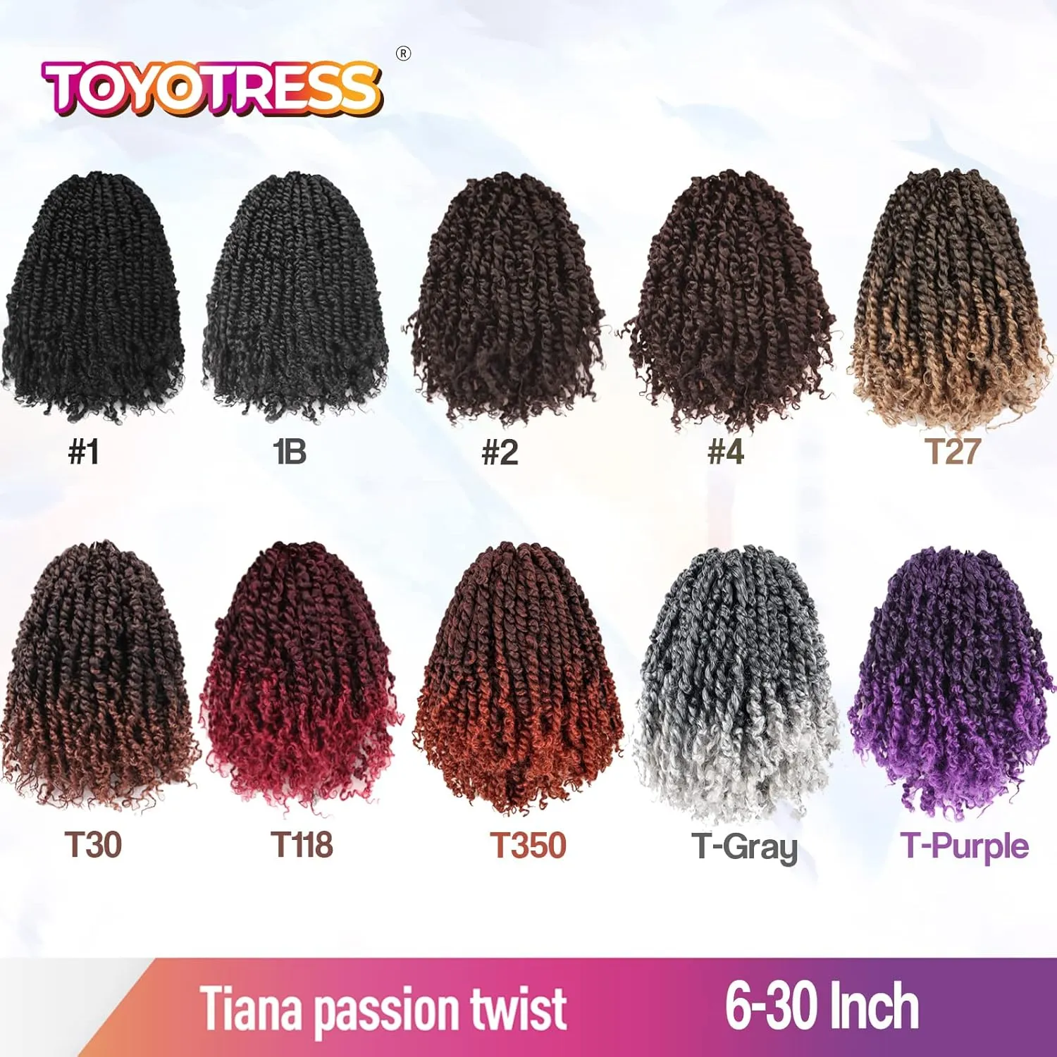 TOYOTRESS Tiana Passion Twist Hair 14 inch Short Pre-Twisted 8 Packs (12 strands/pack) Pre-Looped Passion Twists Crochet Braids Made Of Bohemian Hair Synthetic Braiding Hair Extension (14 Inch, 1B)