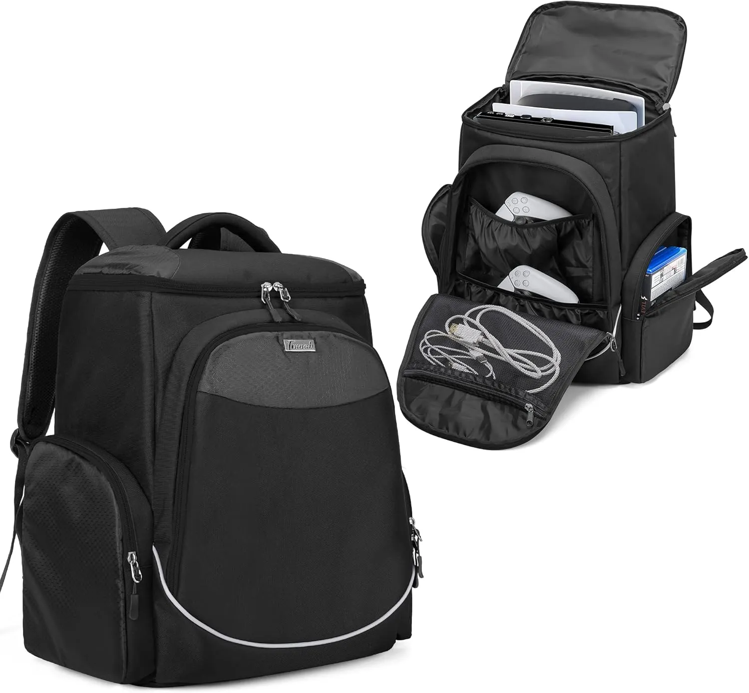 Trunab Gaming Console Backpack Compatible with Playstation 5 / PS5 Slim / PS4 / Xbox One, Travel Carrying Bag with Multiple Pockets for 15.6” Laptop and Gaming Accessories