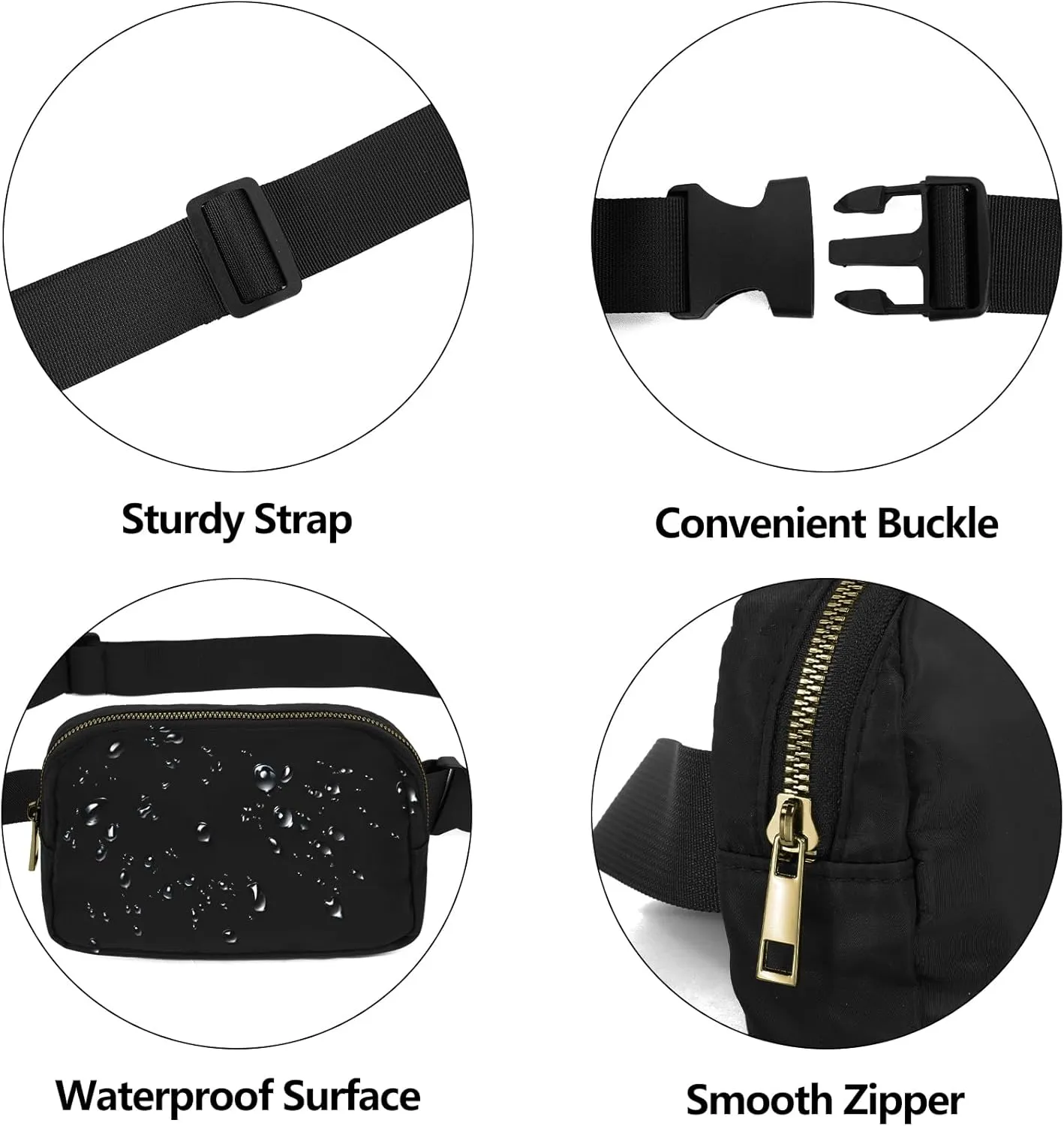 Waist Belt Bag Fashion Fanny Women and Men Gift Waist Pack With Adjustable Strap For Travel Running Hiking Walking Black