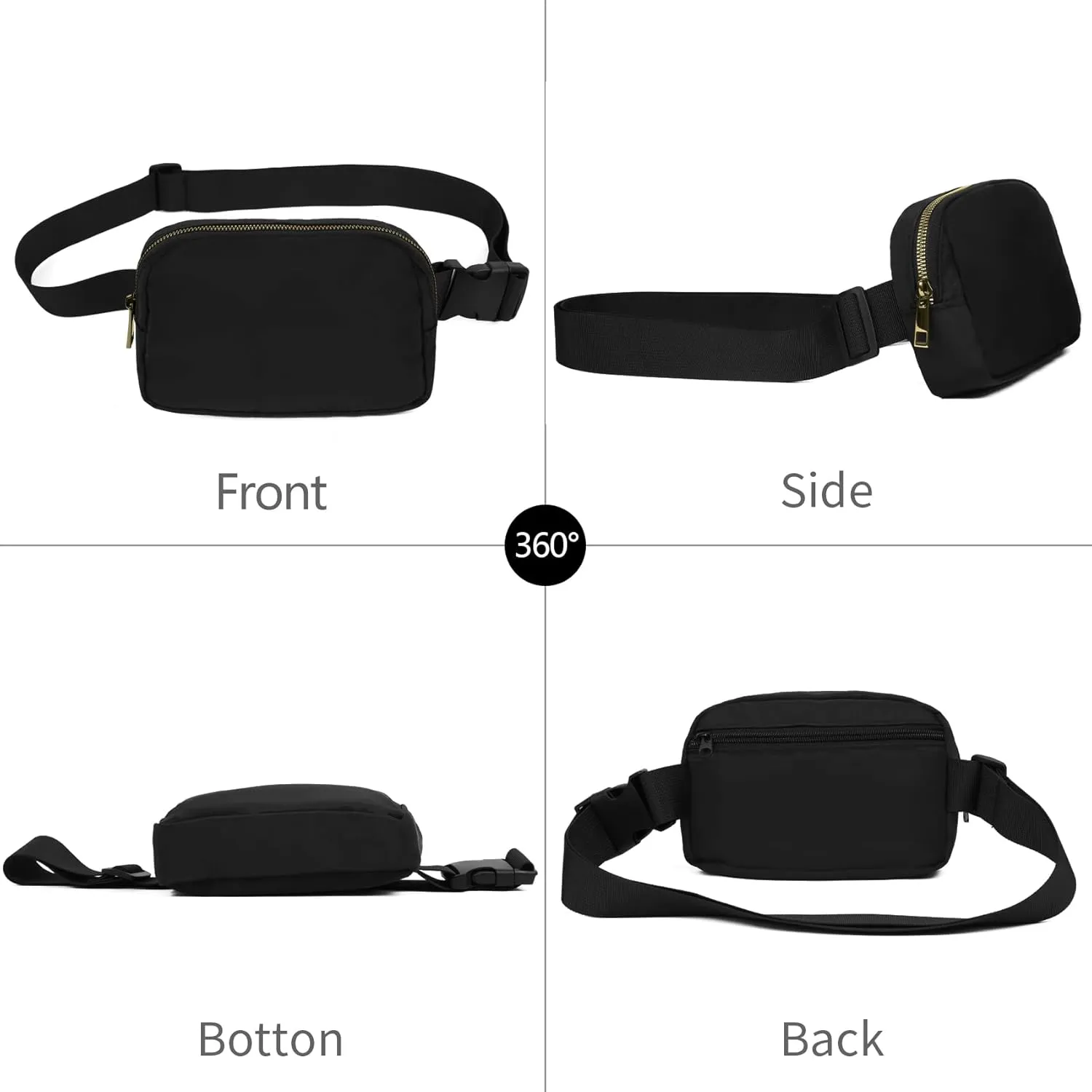 Waist Belt Bag Fashion Fanny Women and Men Gift Waist Pack With Adjustable Strap For Travel Running Hiking Walking Black