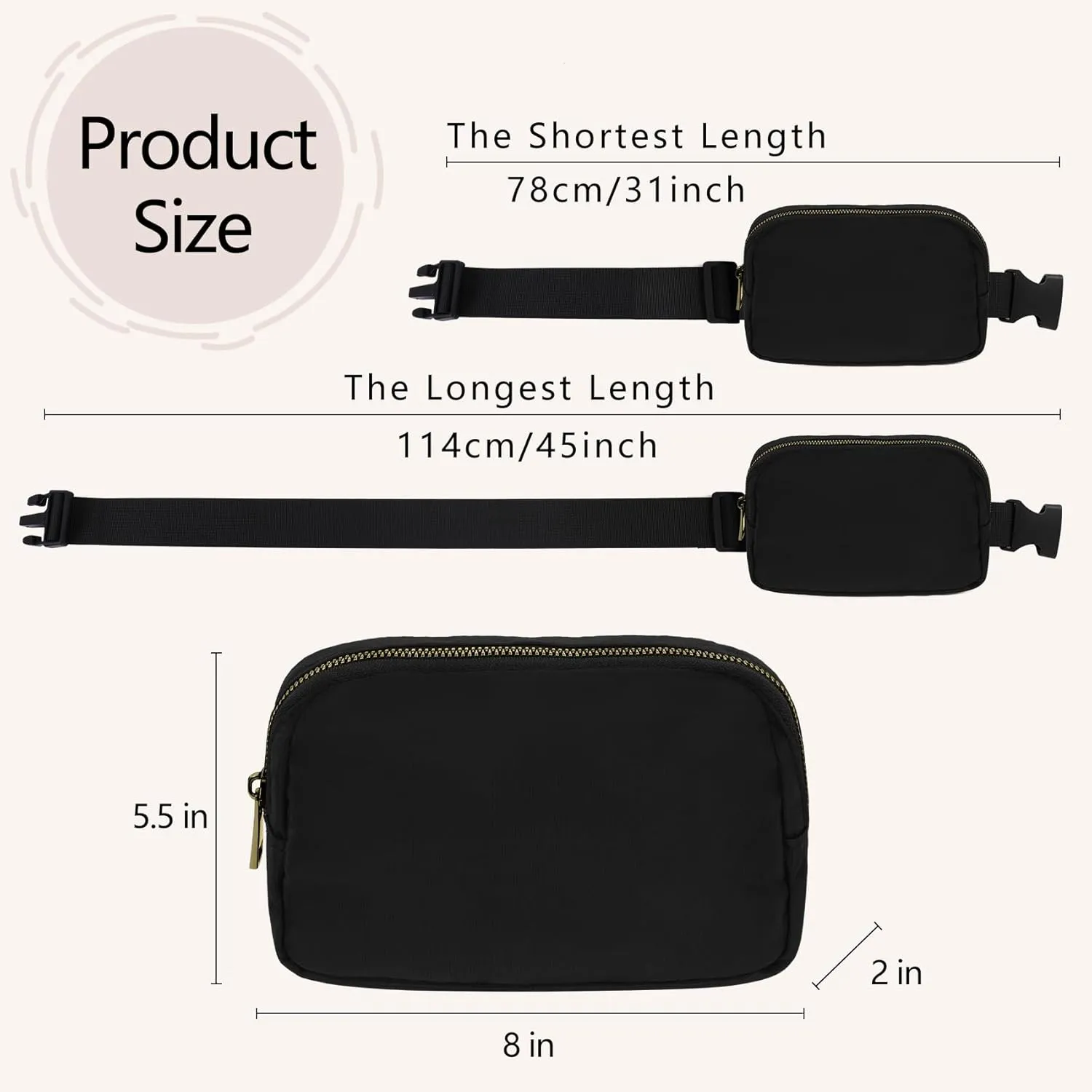Waist Belt Bag Fashion Fanny Women and Men Gift Waist Pack With Adjustable Strap For Travel Running Hiking Walking Black