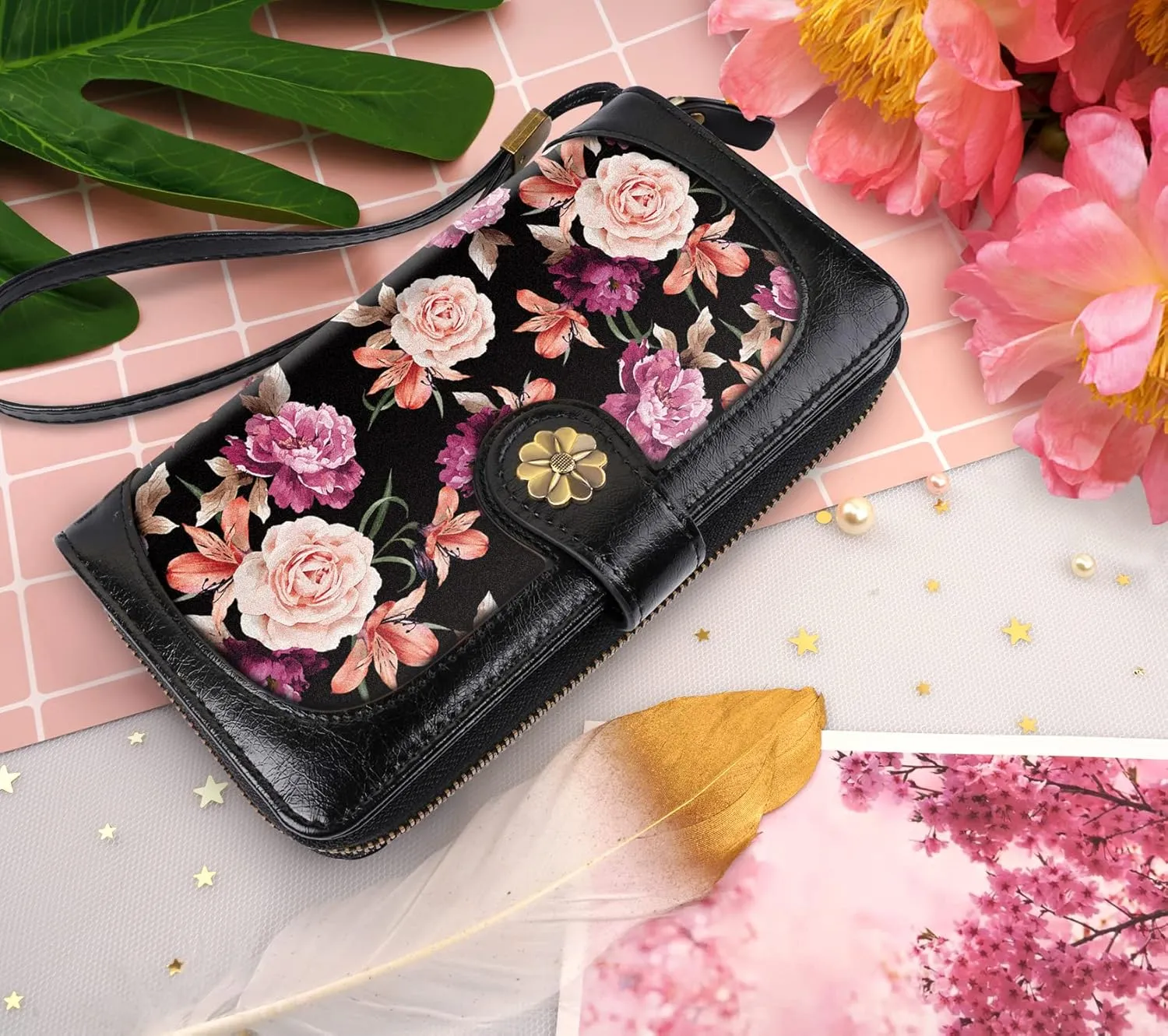 Wallets for Women Multi Card Holder Wallet Clutch Wallet Card Holder Organizer Ladies Purse with Wrist strap Purse