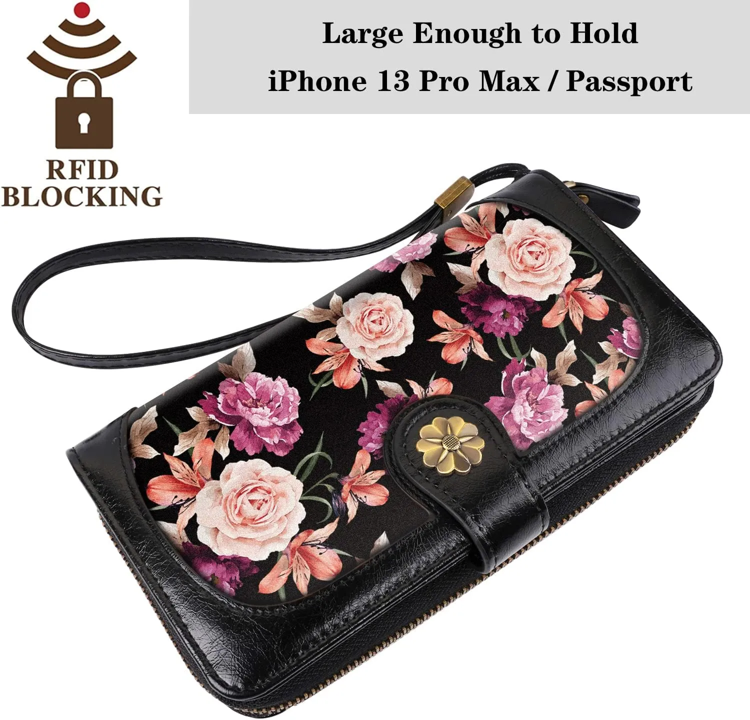 Wallets for Women Multi Card Holder Wallet Clutch Wallet Card Holder Organizer Ladies Purse with Wrist strap Purse