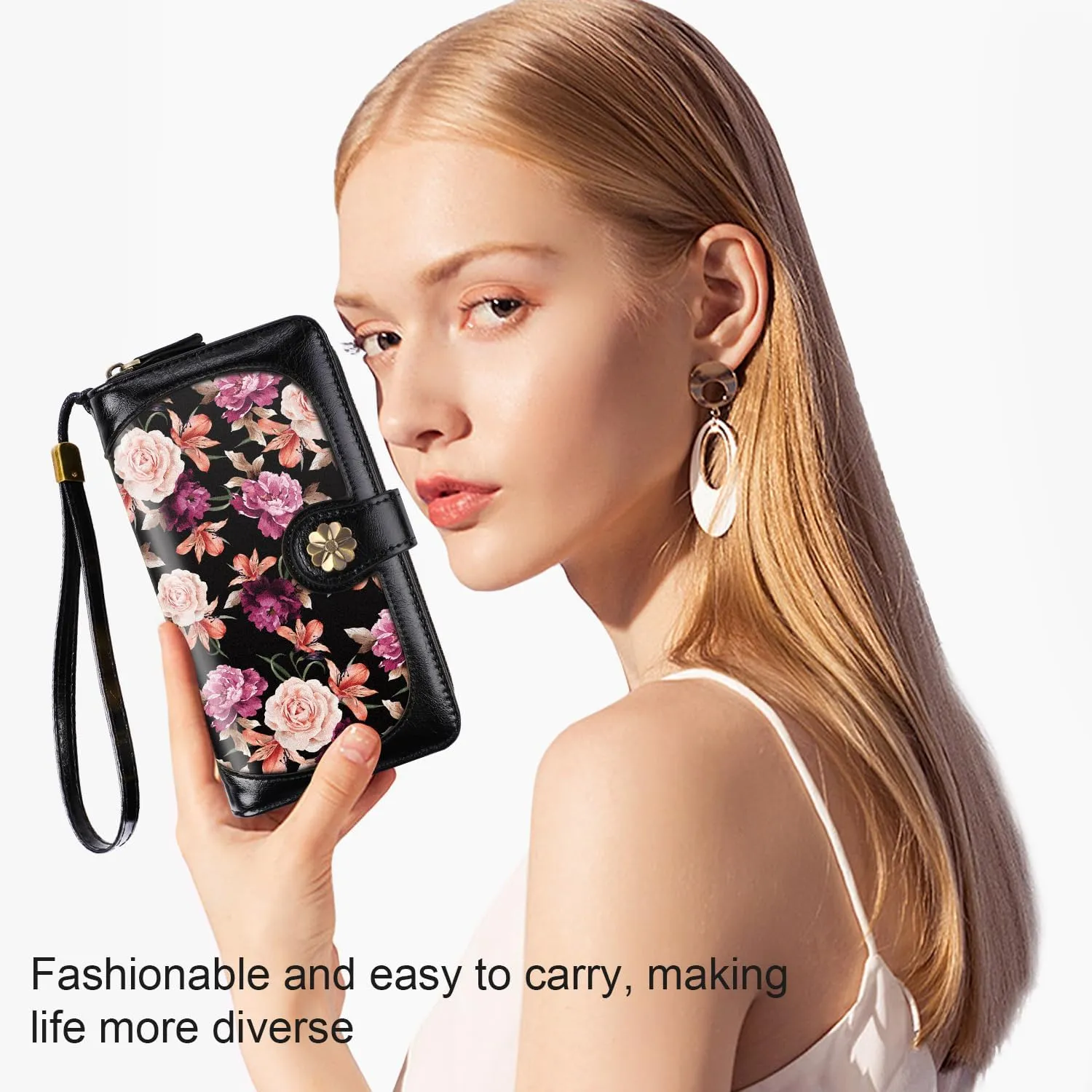 Wallets for Women Multi Card Holder Wallet Clutch Wallet Card Holder Organizer Ladies Purse with Wrist strap Purse