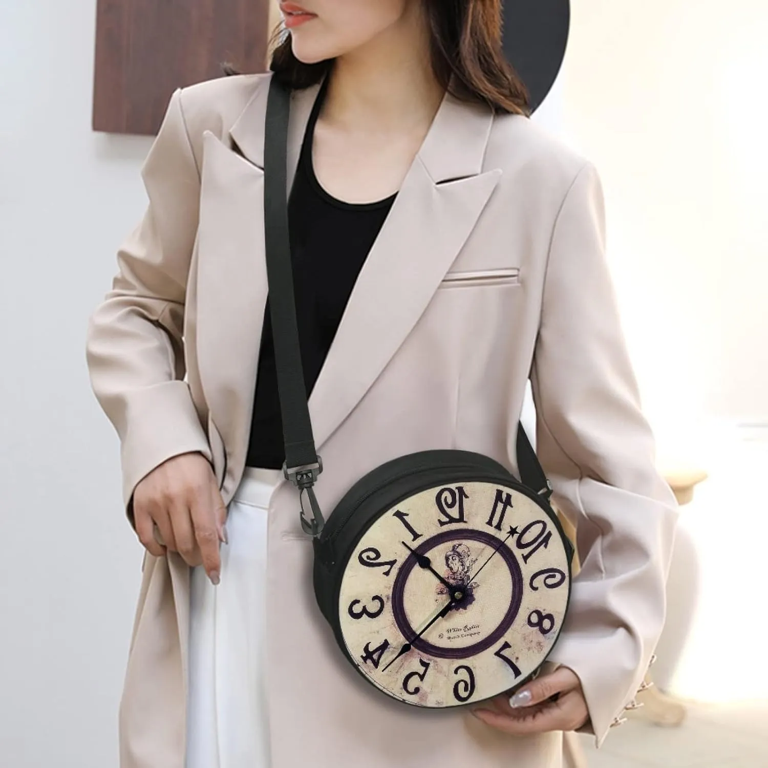 Women Novelty Round Clock Shape Zippered Clock Purses for Women Tote Handbag Shoulder Bag, Gift for Mom Girlfriend
