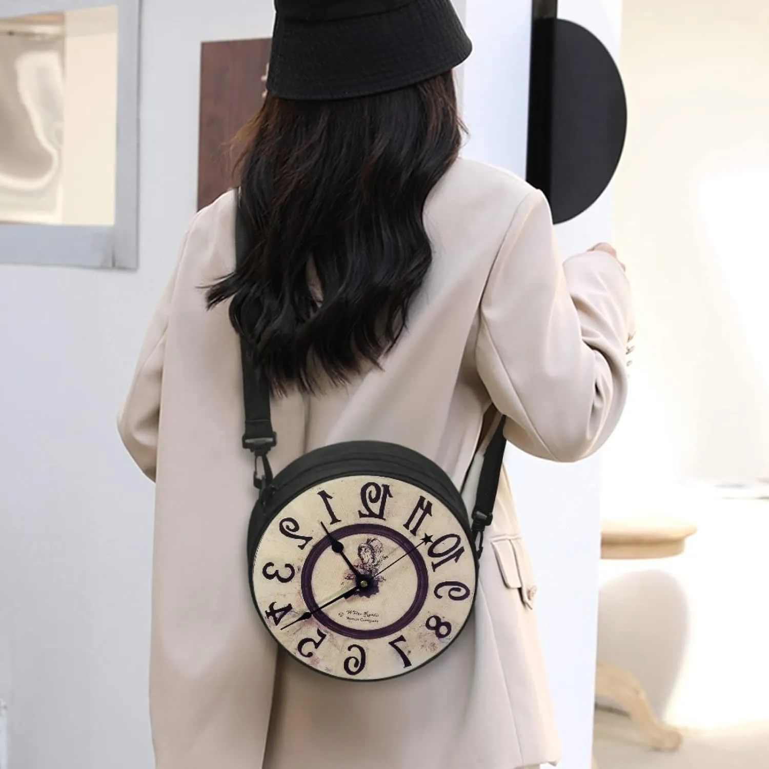 Women Novelty Round Clock Shape Zippered Clock Purses for Women Tote Handbag Shoulder Bag, Gift for Mom Girlfriend
