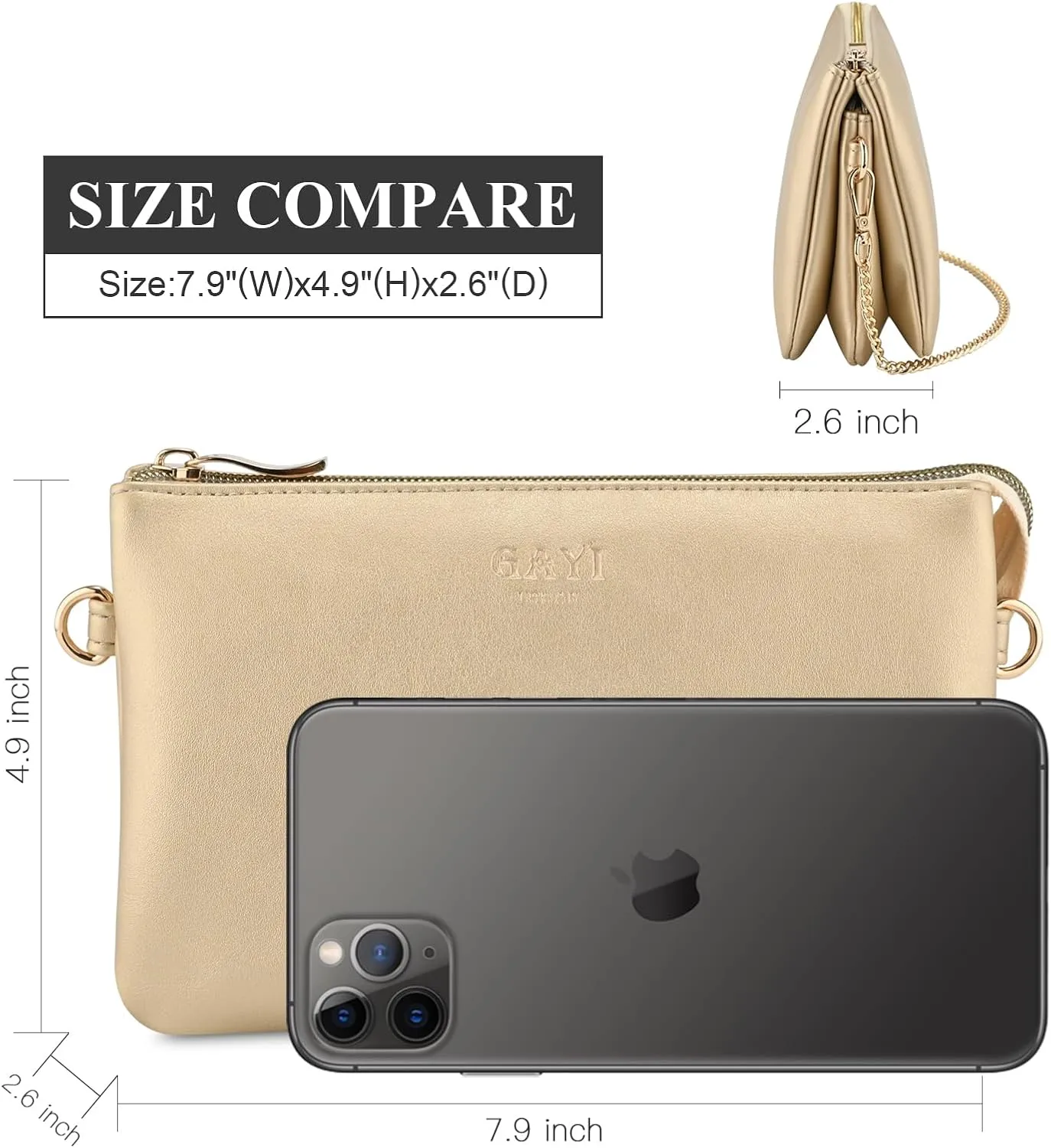 Wristlet Purses for Women, Vegan Leather Crossbody Evening Zip Clutch Bag with Strap
