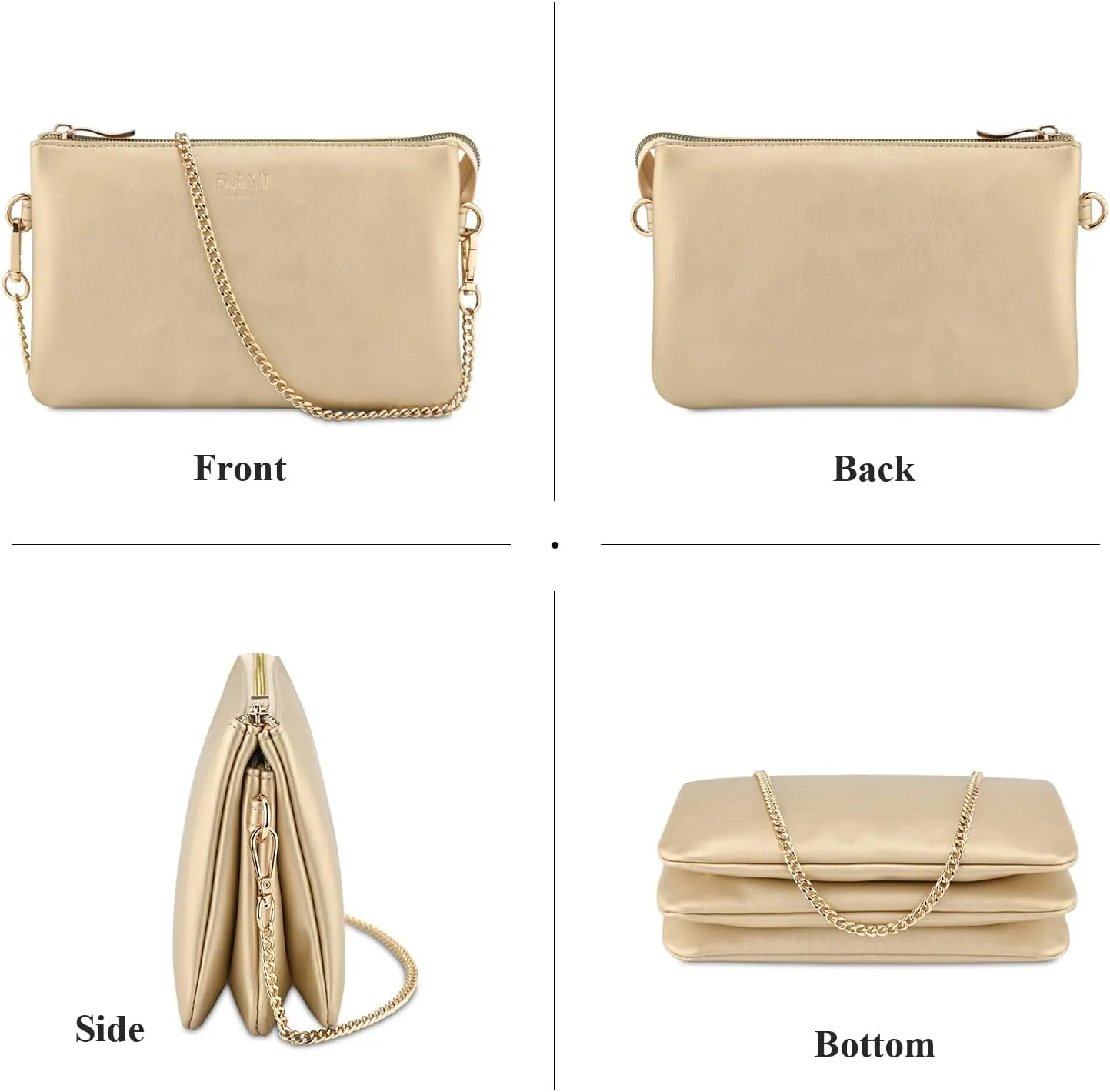 Wristlet Purses for Women, Vegan Leather Crossbody Evening Zip Clutch Bag with Strap