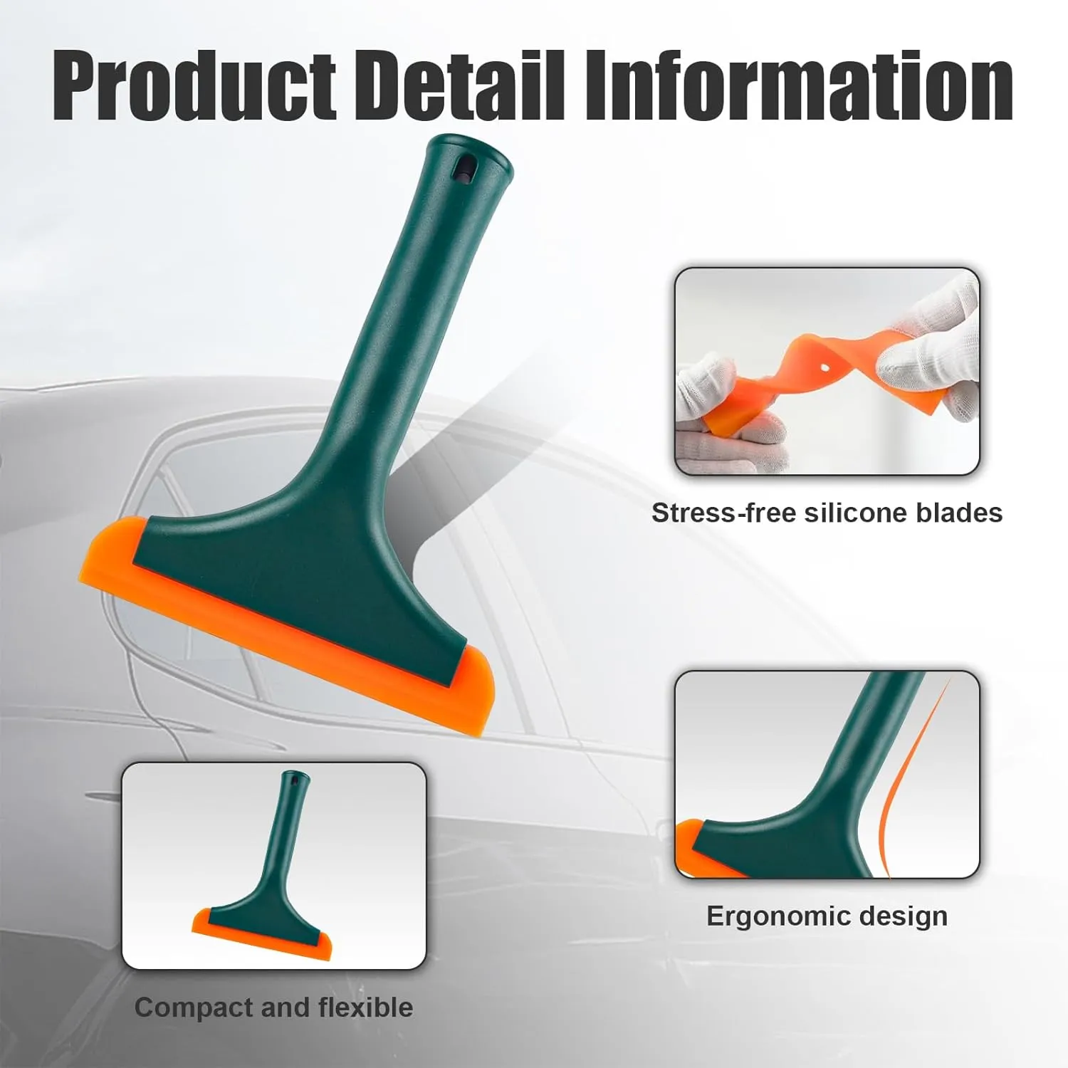 Ziciner Small Silicone Window Squeegee, Car Windshield Water Blade Squeegee, Multifunctional Auto Squeegee with 5.9 Inch Blade and Non-Slip Handle for Car Window, Home Cleaning (Dark Green-1PCS)